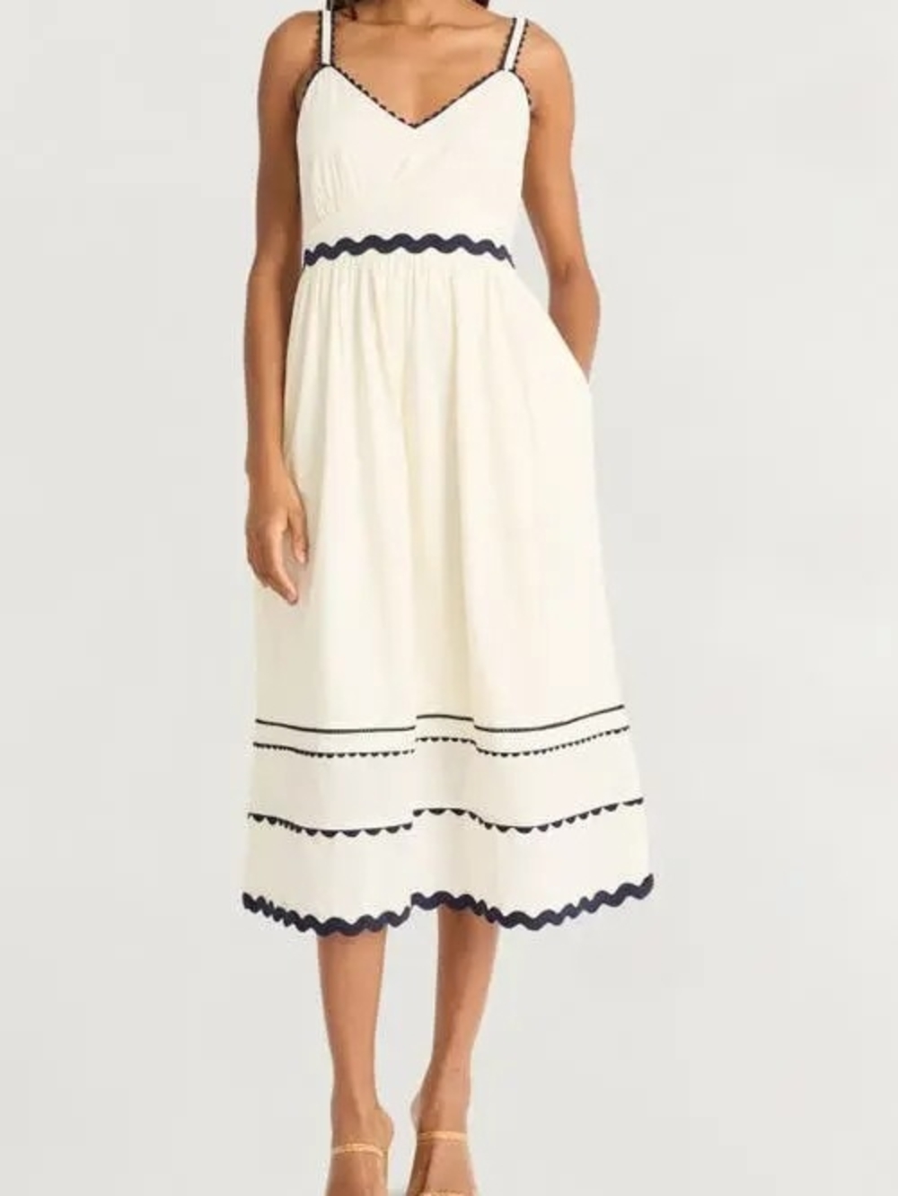 Cream Midi Dress with Navy Trim - Women, By The Good Journey